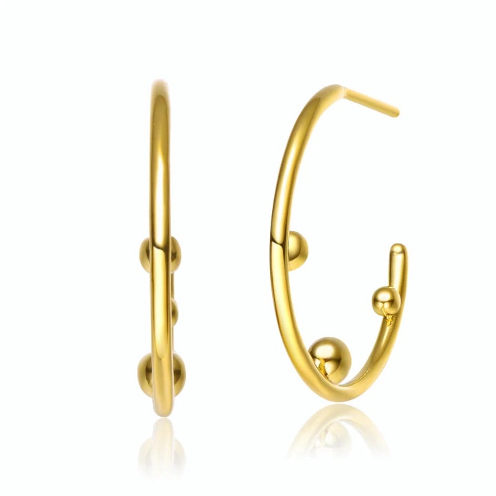 Rachel Glauber 14k Gold Plated Beaded Open Hoop Earrings NWT